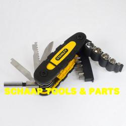 Multitool met mes, zaag, vijl, flesopener, doppen, bithouder en schroefbits 14 in 1 | STHT0-70695